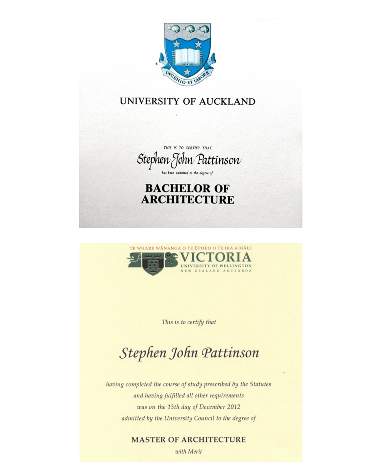 Stephen Pattinson architecture degree certificates