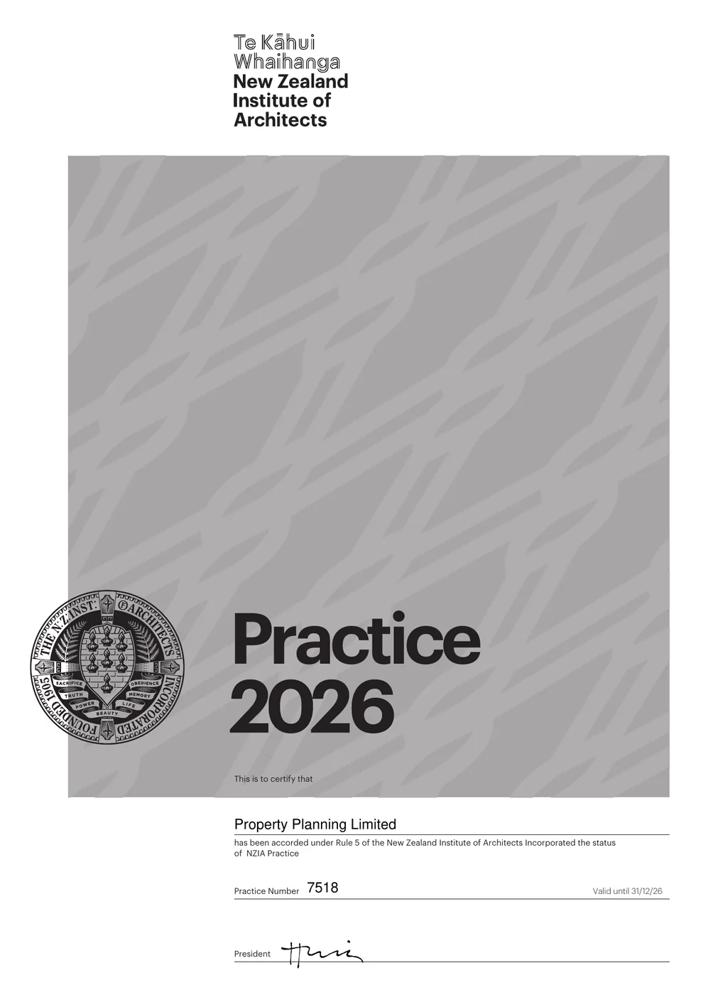 Property Planning Limited NZIA Practice certificate 2026