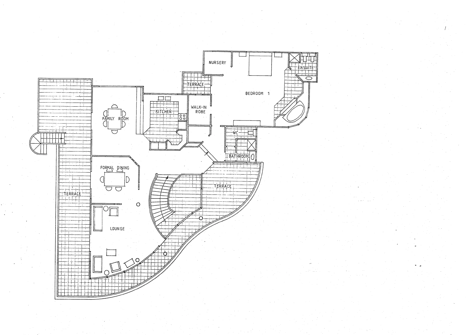 Main living areas - upper level floor plan for Bishop House, Lynfield, Auckland