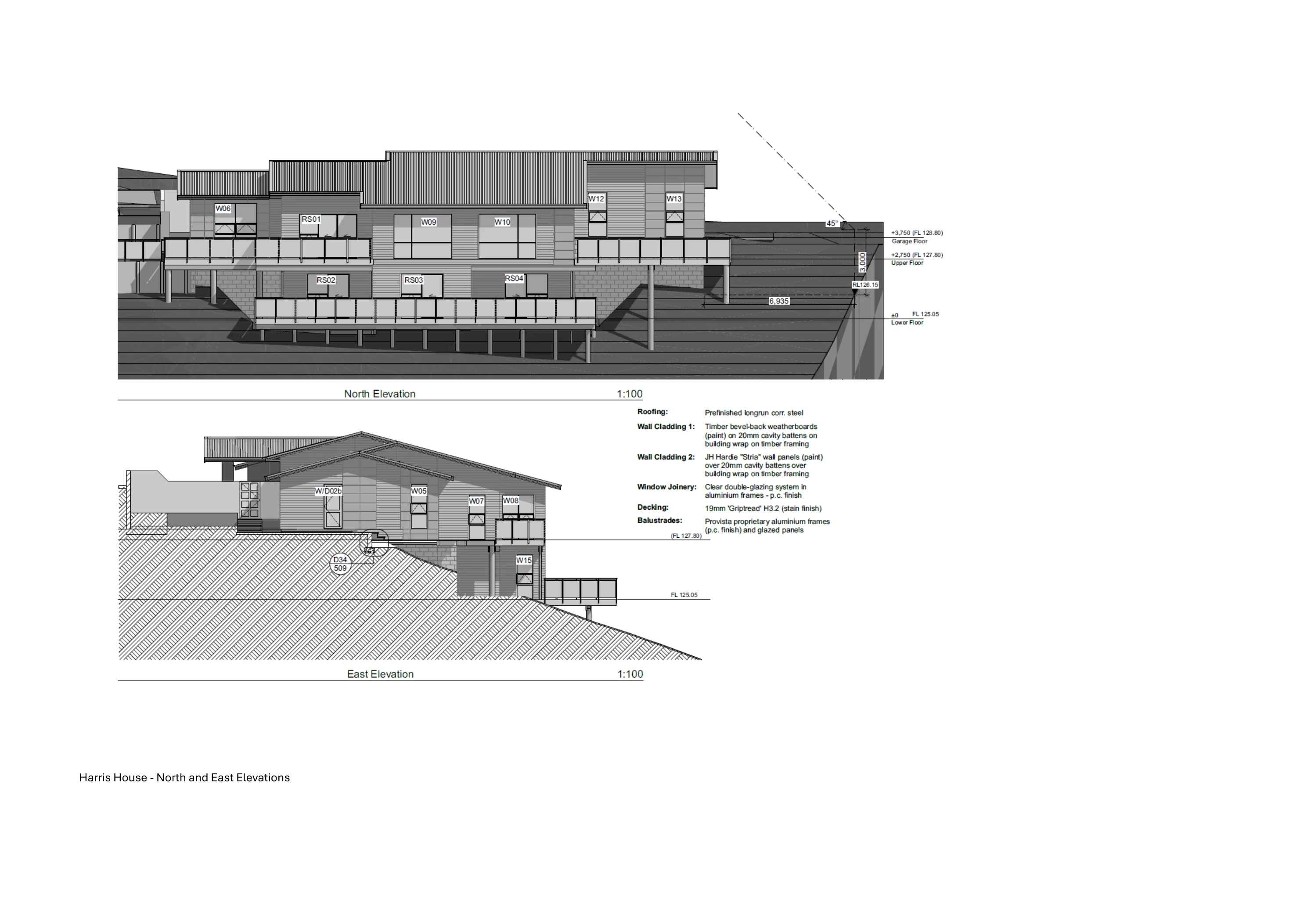 North and east elevations for Harris House, Whitby, Porirua