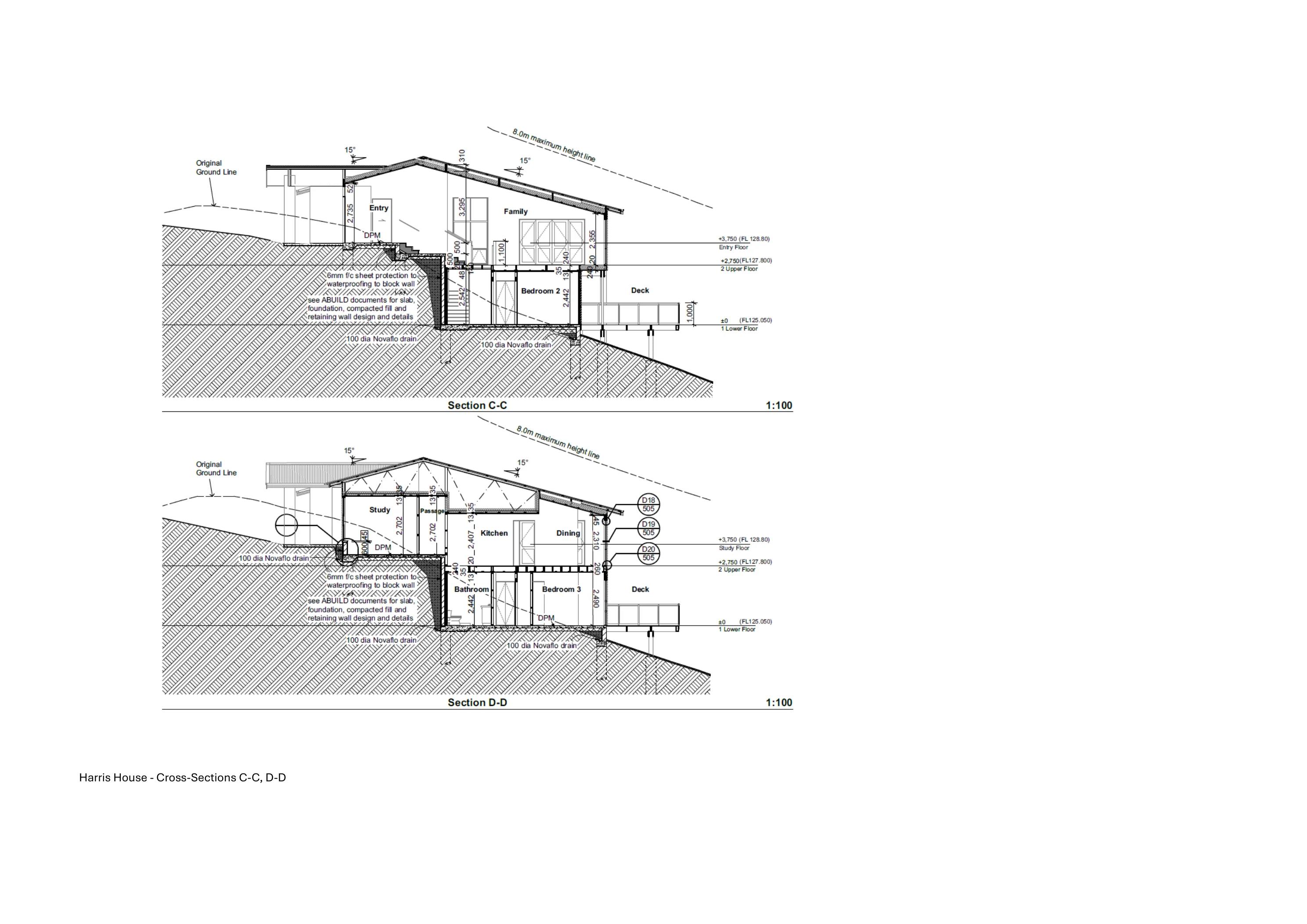 Cross-sections C-C and D-D for Harris House, Whitby, Porirua