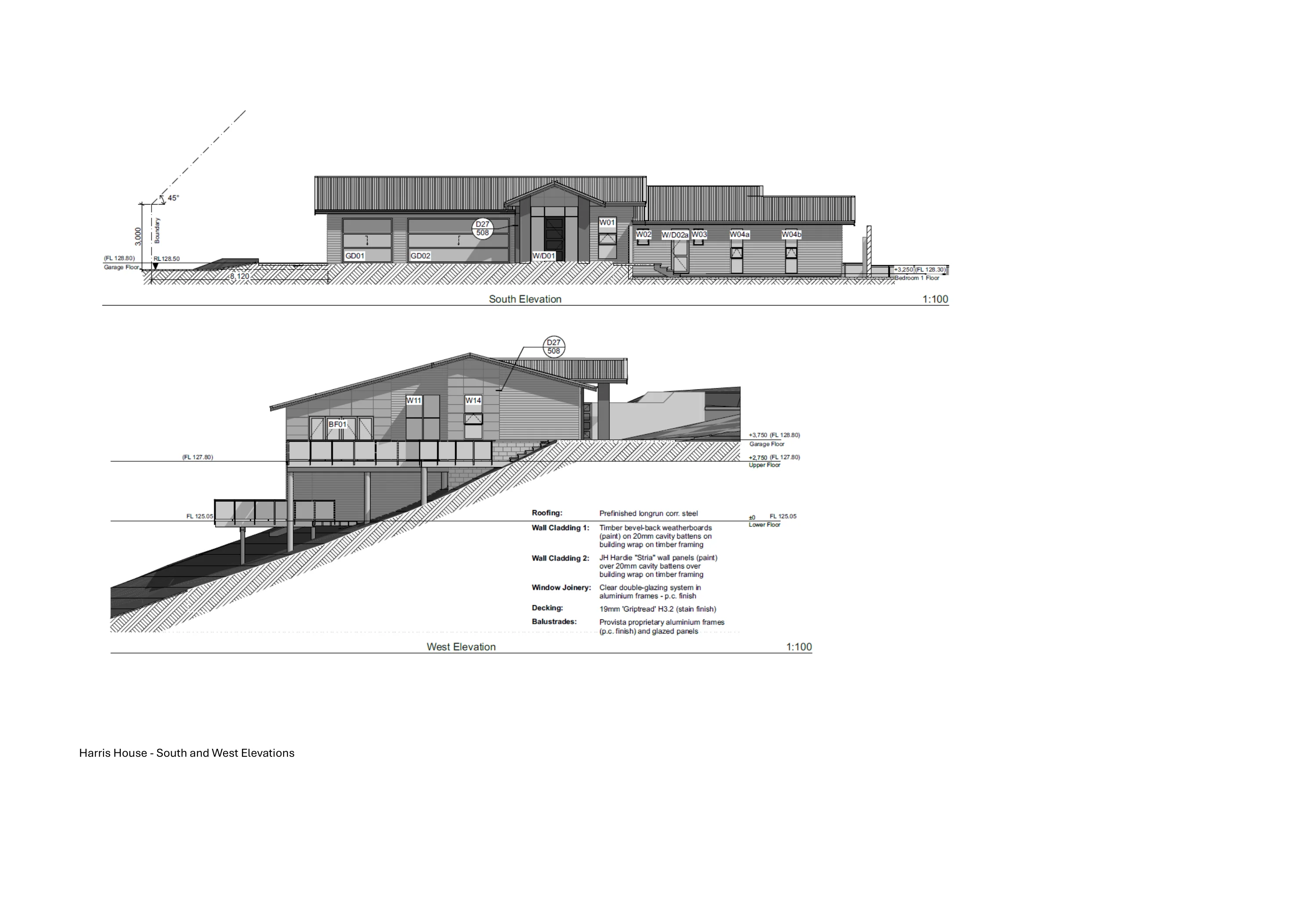 South and west elevations for Harris House, Whitby, Porirua