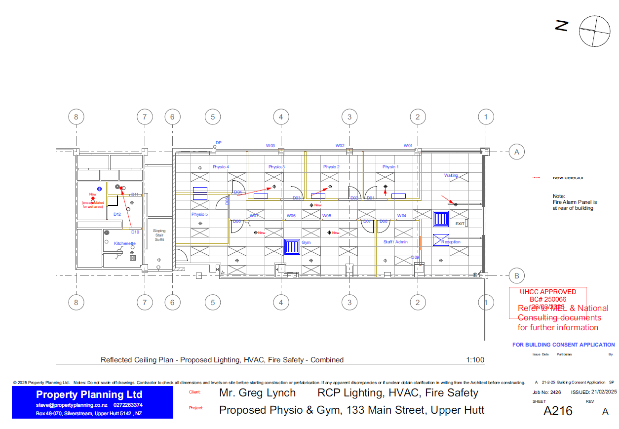 Inform Physio combined lighting HVAC and fire-safety reflected ceiling plan