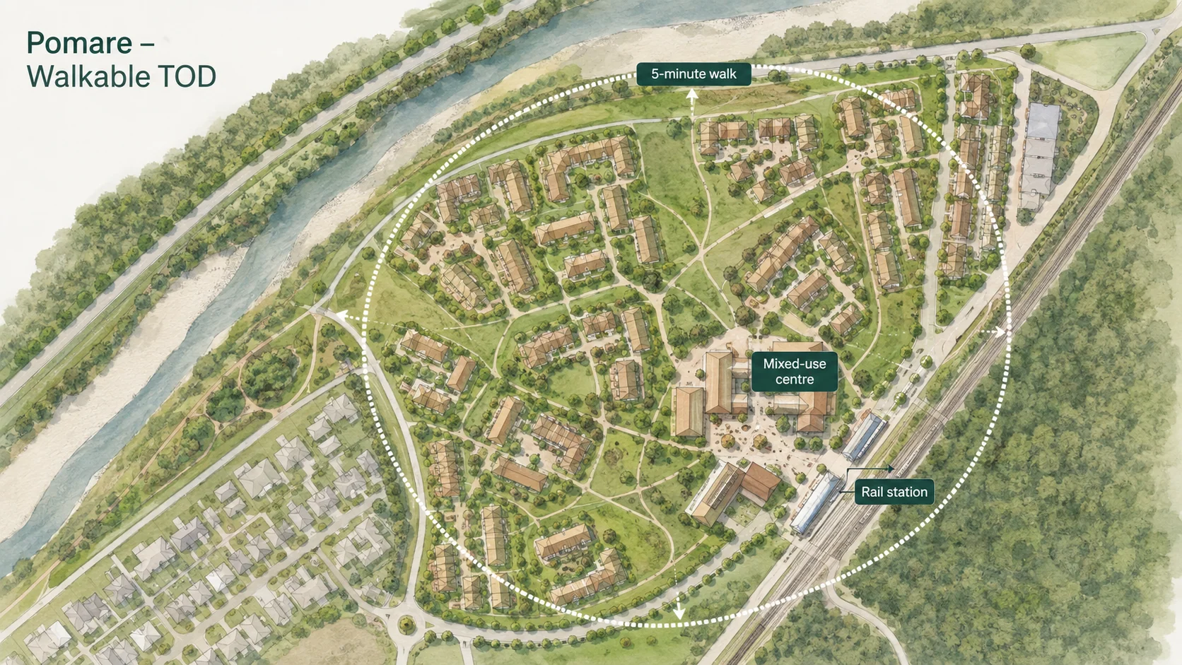 Pomare walkable transit-oriented development concept plan