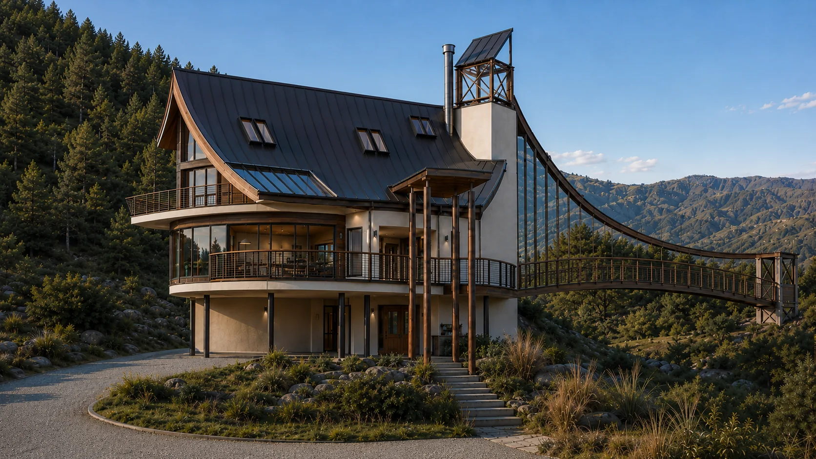 Nicholls House in a rural hillside setting