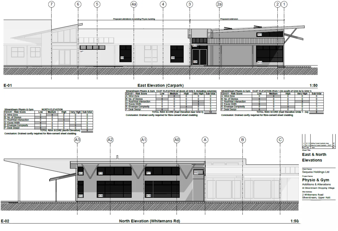 East and north elevations for the Silverstream Health Centre Physiotherapy and Gym project