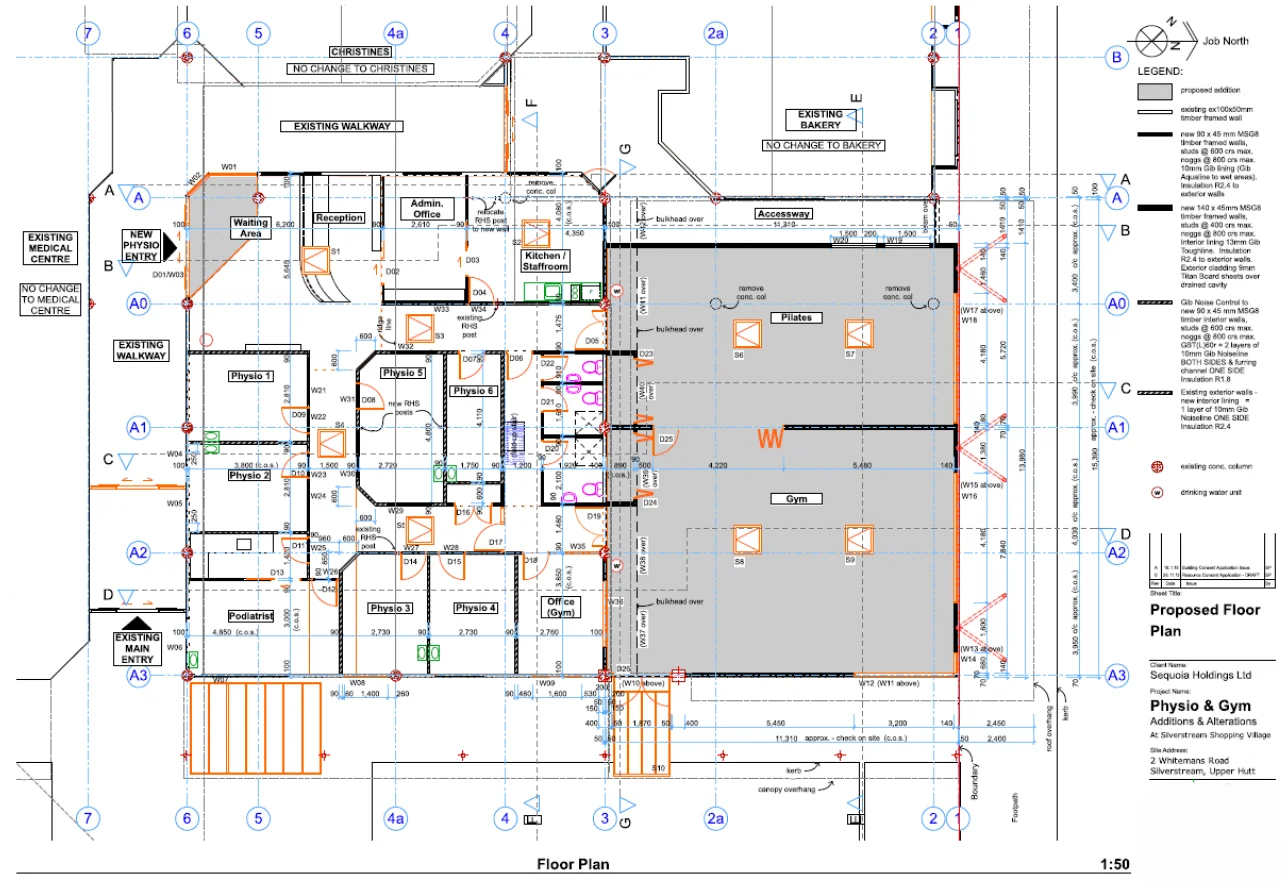 Proposed floor plan for Silverstream Health Centre Physiotherapy and Gym